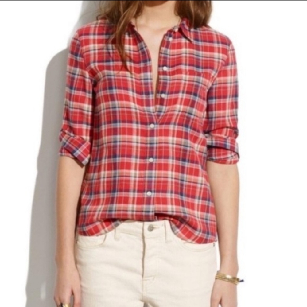 M A D E W E L L 🌹 Plaid Linen Button Down